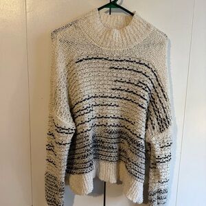 Knox Rose Textured Cream and Black Mock Turtleneck Sweater